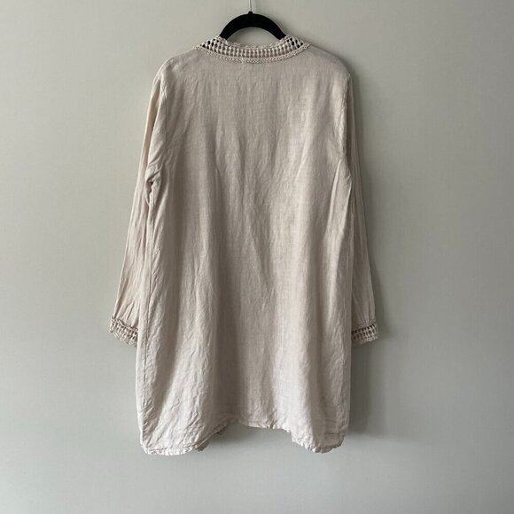 Lungo L'Arno Crochet Trim Linen Open Front Long Sleeve Cardigan Cream Small - Picture 3 of 9